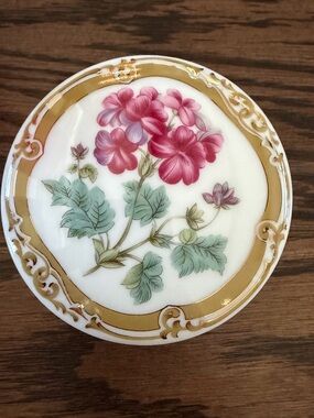 Pink Floral Porcelain Trinket Dish with Gold Trim